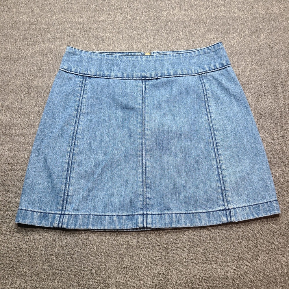 Free People Light Wash Denim A-Line Mini Skirt Seam Detail Size 4 Blue 61855